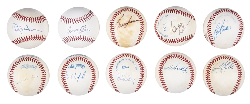 Lot of (10) New York Yankees Single & Team Signed Baseballs Including Dave Winfield, George Steinbrenner, and Rickey Henderson (Beckett PreCert)
